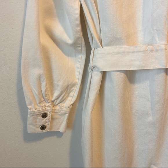 ZARA M Women’s Cotton Linen Blend Elegant Cream Button-Down Denim Belted Dress - Picture 12 of 12